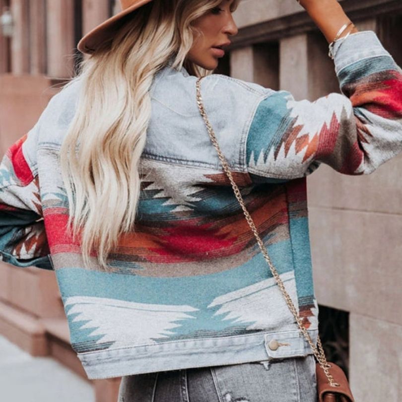 GR | Jeansjacke mit Aztekenmuster