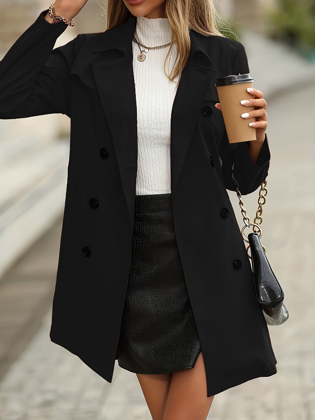 GR | Women's Double-Breasted Trench Coat with Button Details