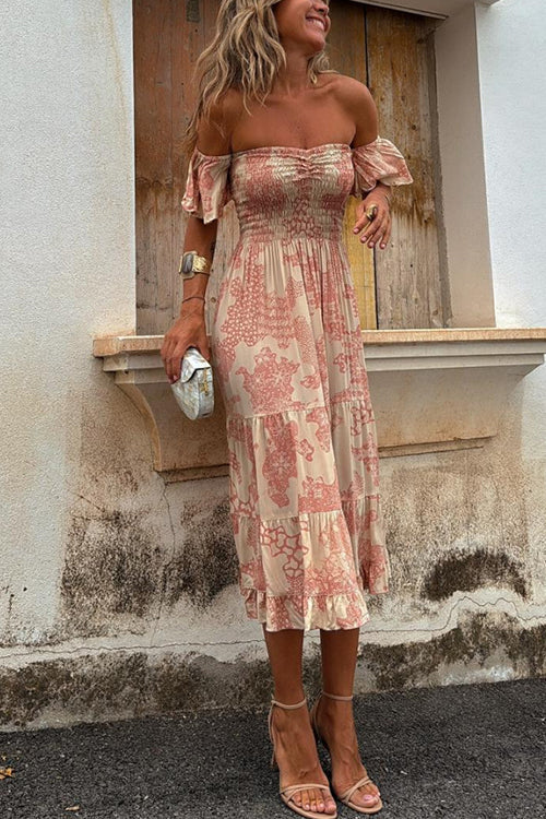 GR | Off Shoulder Smocked Midi Kleid