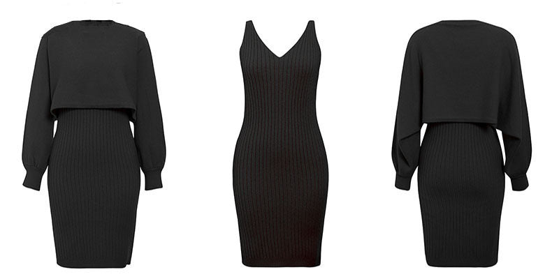 GR | teilige gestrickte Set - elegantes gestricktes ärmelloses Kleid mit Pullover für Herbst und Winter
