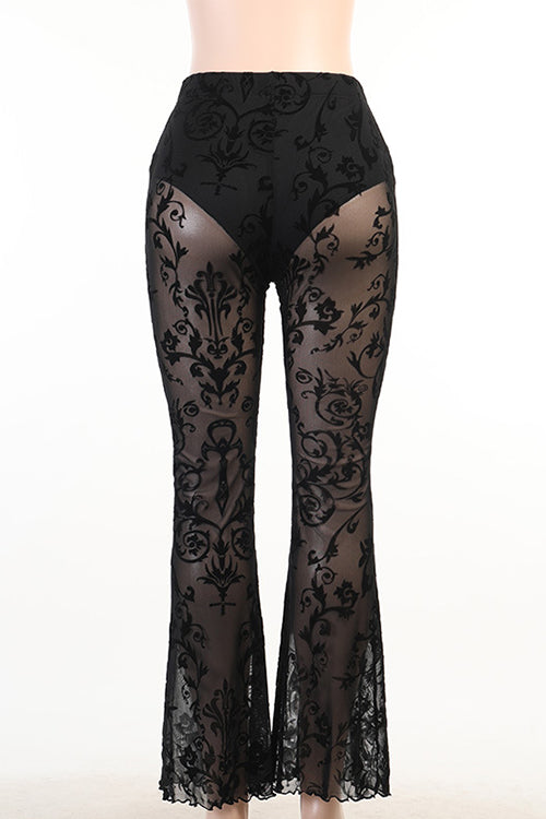 GR | Rosiedress Elastischer Bund Glockenboden Netzspitzenhose