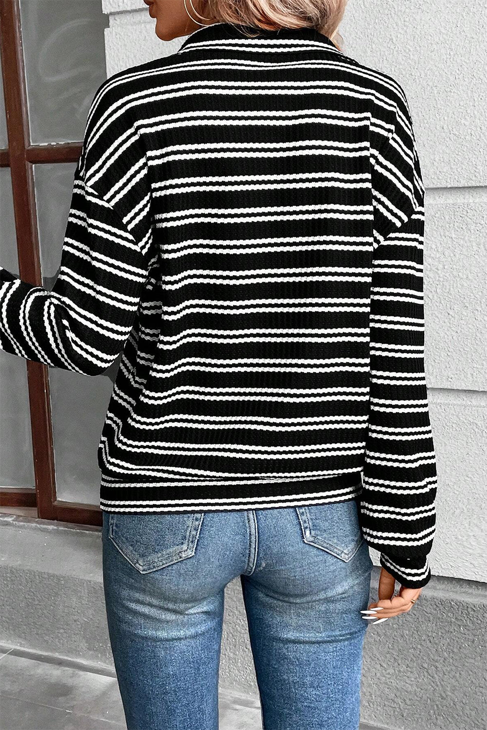 GR | Striped Top with Quarter Zip for Women 