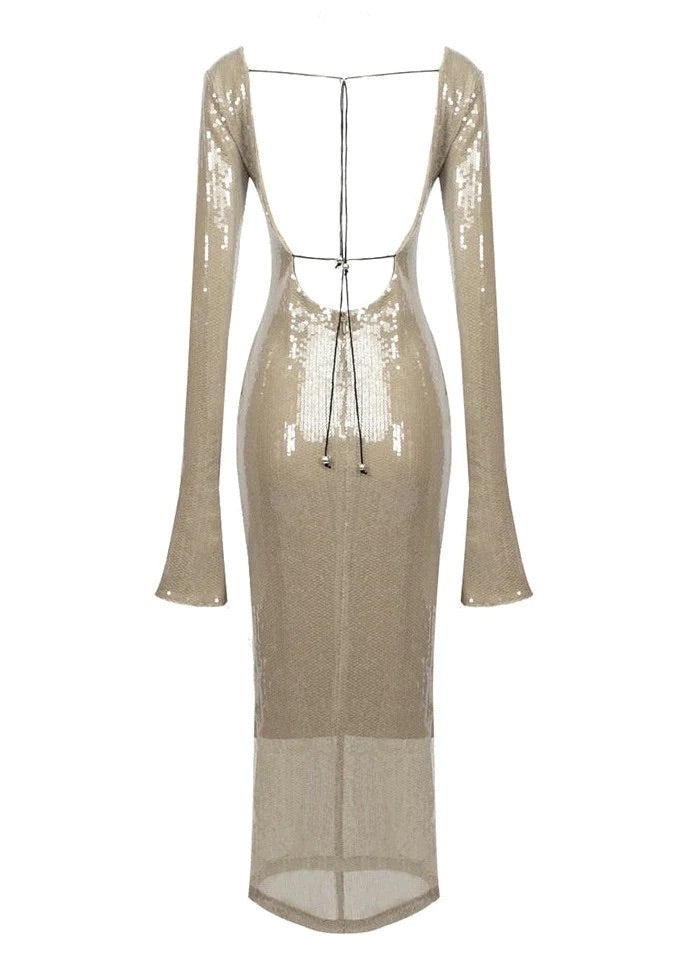 GR | Maxi Dress with Sequins and Drawstring for Women
