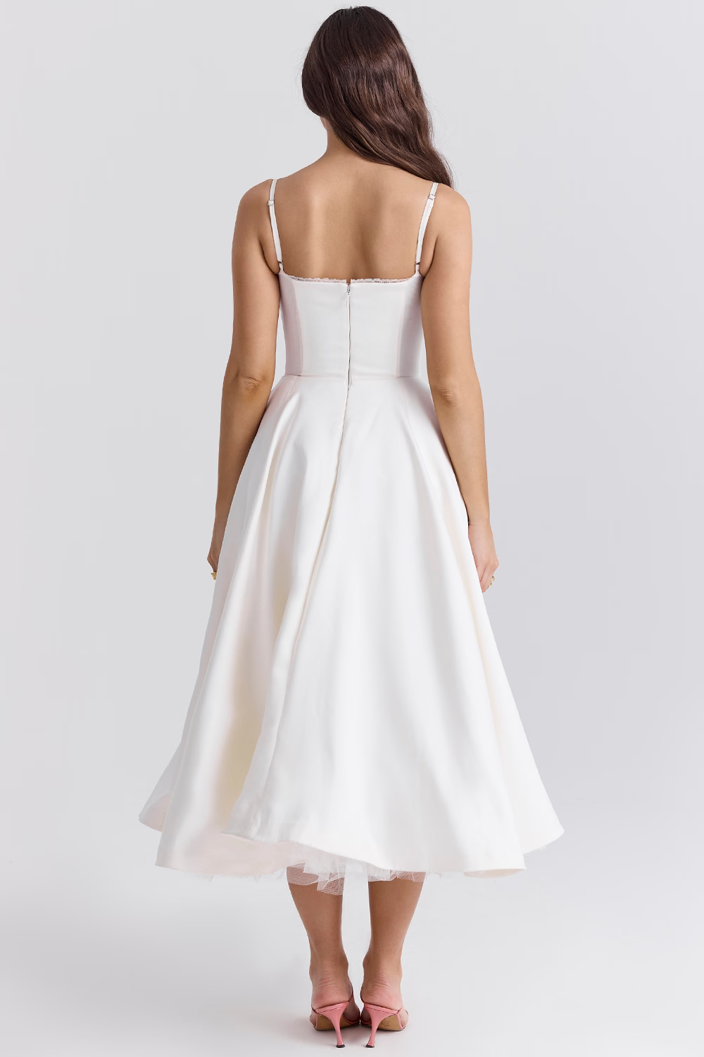 GR | A-linie Midi Kleid Spaghetti Träger Spitzen Detail Elegante Formelle Kleidung