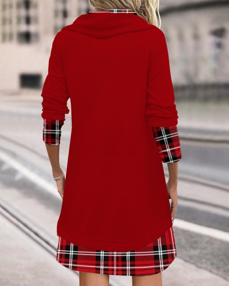 GR | Klassischer Look Karierte Langarmkleid