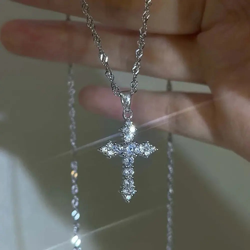 GR | Crystal Zircon Cross Pendant Necklace for Women