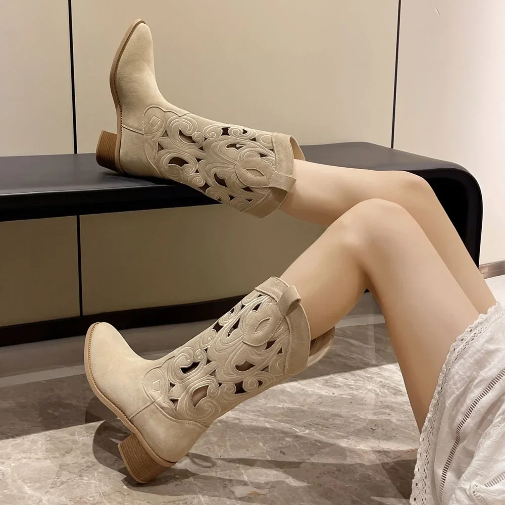 GR | Embroidered Western boots for women with decorative cutouts, cowboy boots for women