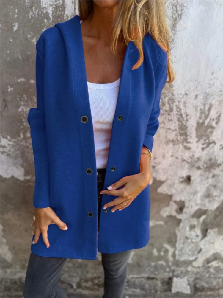 GR | Long Cardigans for Women Elegant Cardigan with Hood and Buttons