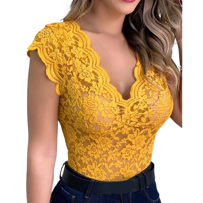 GR | Sexy Women's Top Elegant Lace Top Refined Details