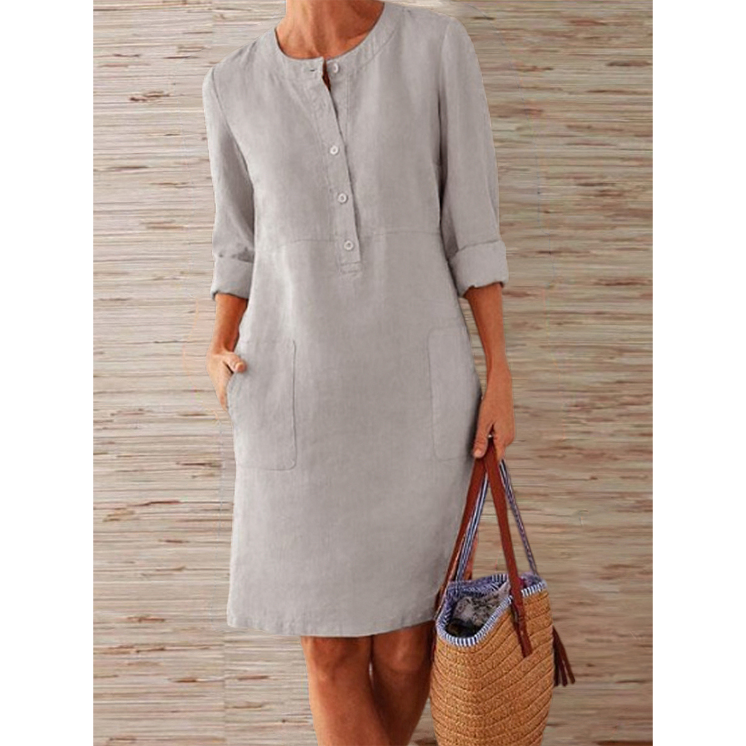 GR | new solid color dress made of cotton and linen