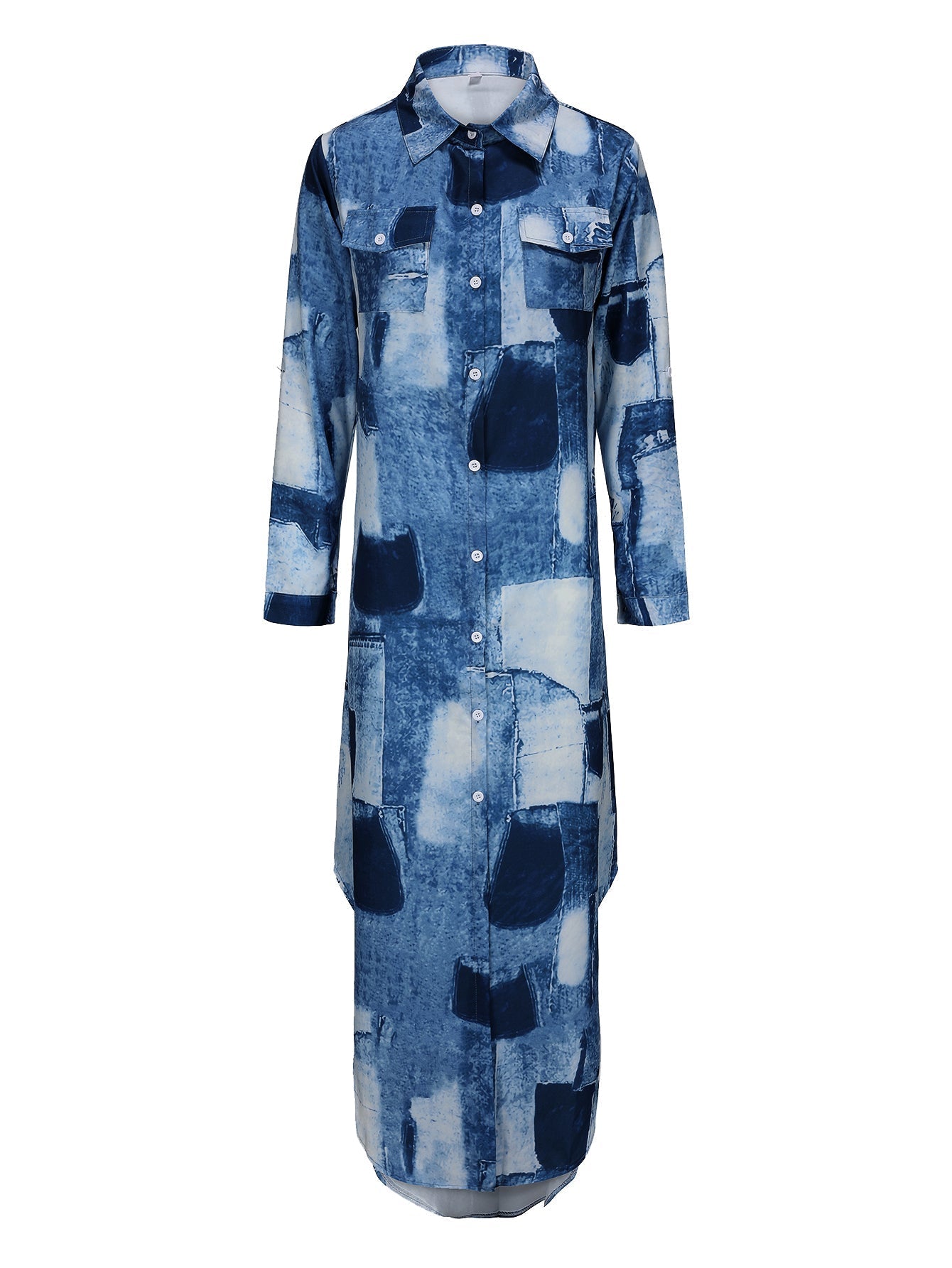 GR | Damen Casual Midi Hemdkleid in Blau