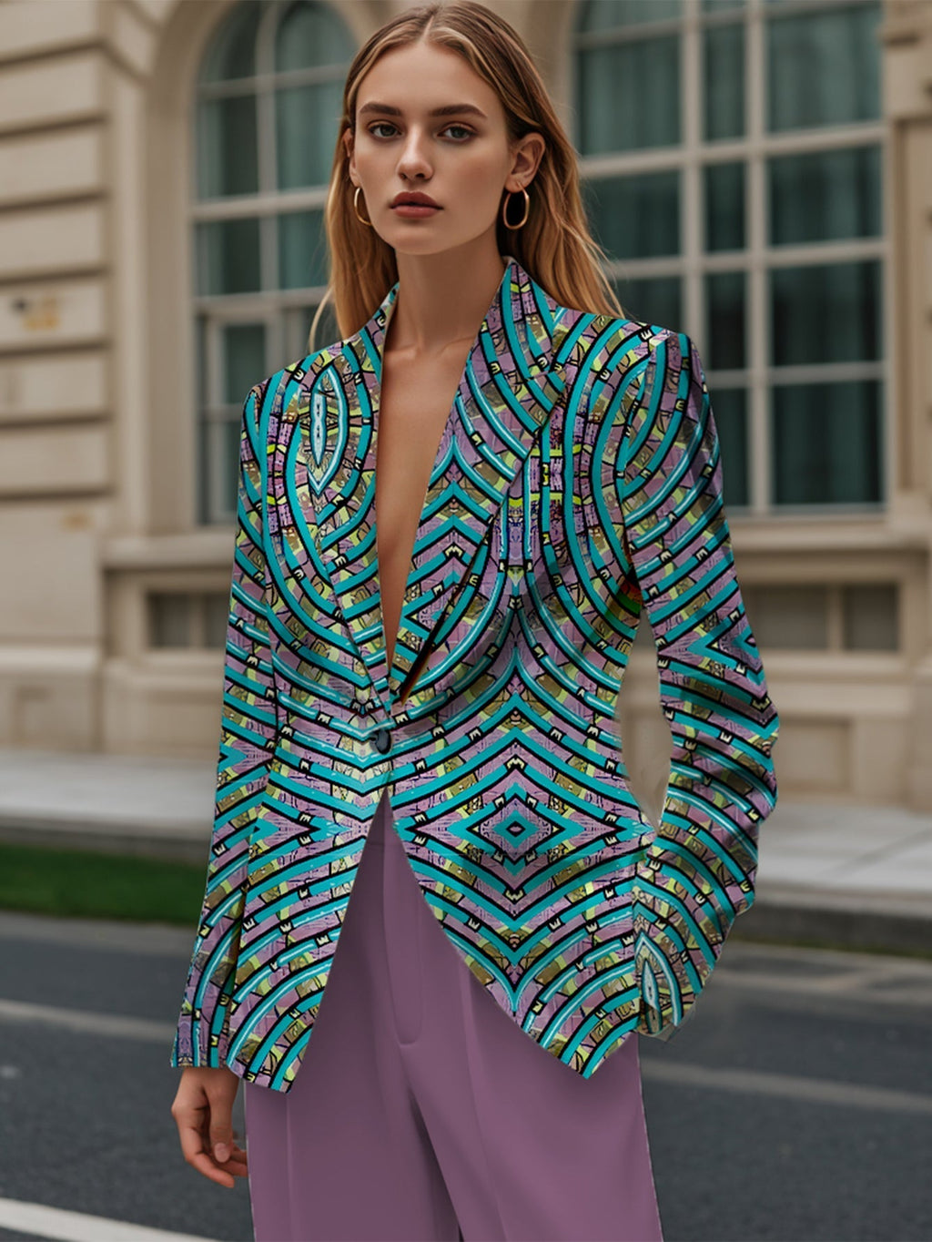 GR | Stylish office suit in a blue abstract pattern