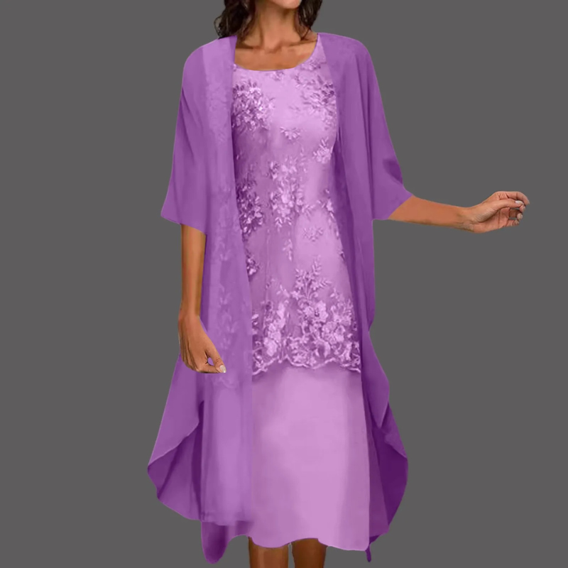 GR | Damen Stilvolles Kleid mit Cardigan Midi
