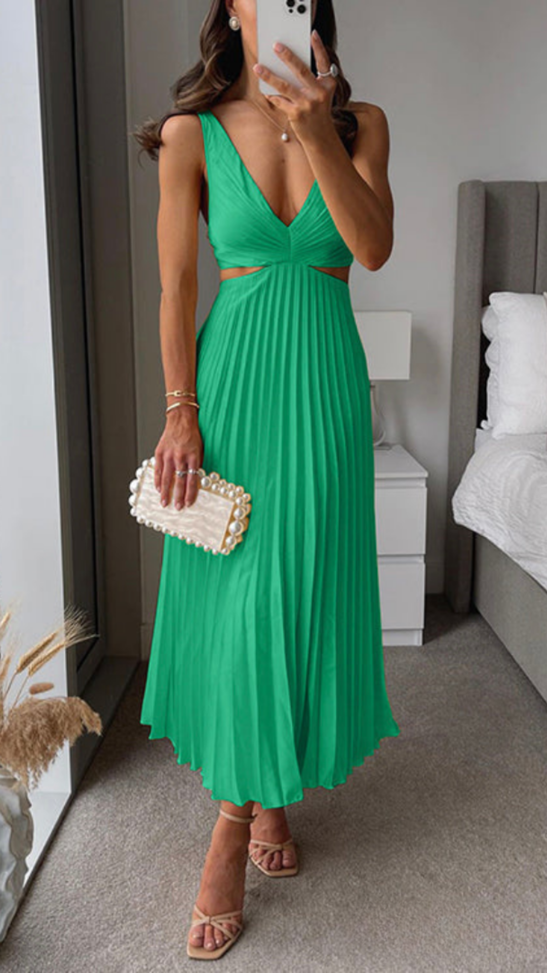 GR | Gefaltetes ausgeschnittenes Midi-Kleid für Damen