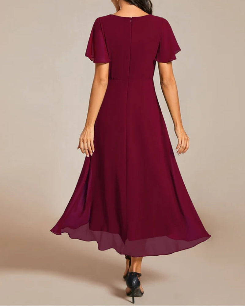 GR | Kleid mit V-Ausschnitt und Rüschenärmeln