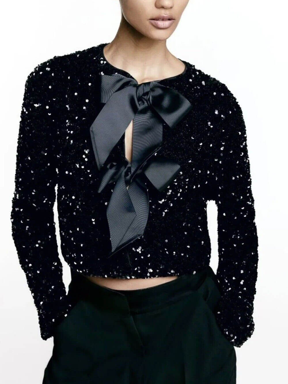 GR | Tie front sequin jacket