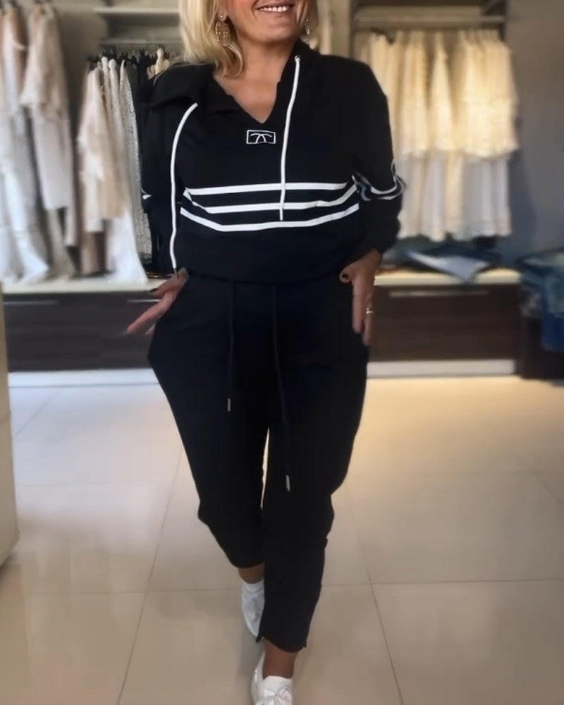 GR | Set aus gestreifter Hose und Kapuzenjacke