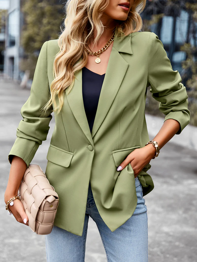 GR | Women's blazer with one button, long sleeves, tailored cut, casual chic