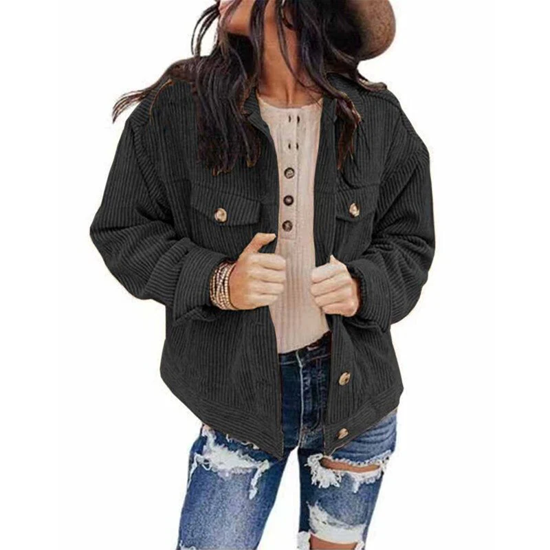 GR | Women's Corduroy Oversized Jacket with Buttons and Chest Pockets