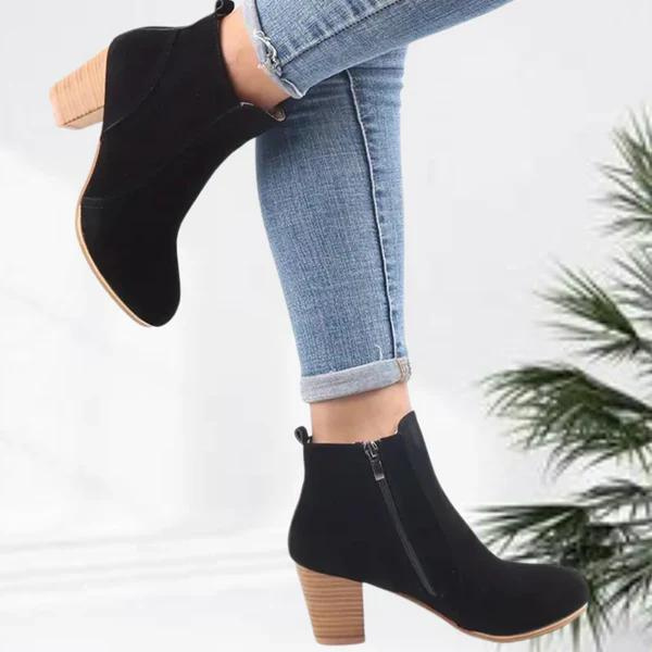 GR | Women's Casual Suede Ankle Boots, Low Block Heel, Side Zipper