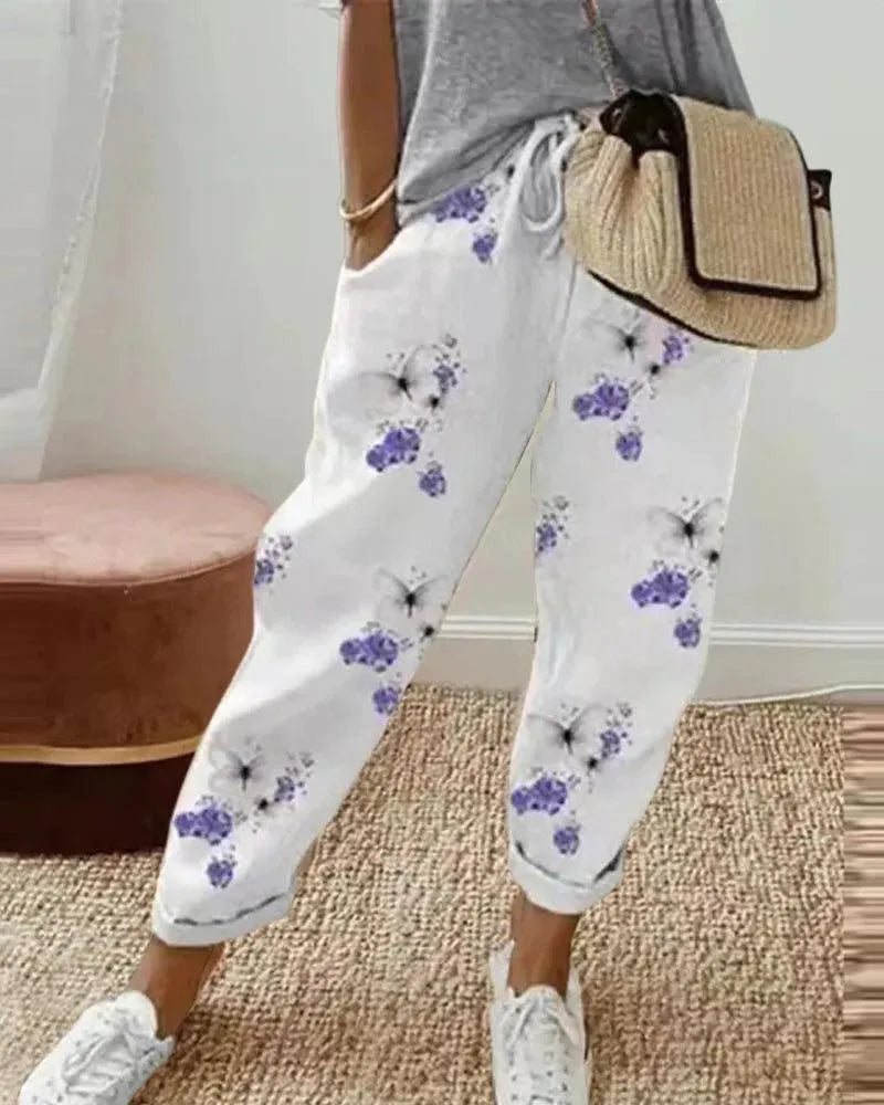 GR | Striped trousers, breathable cotton-linen blend, relaxed fit, drawstring waist, casual wear
