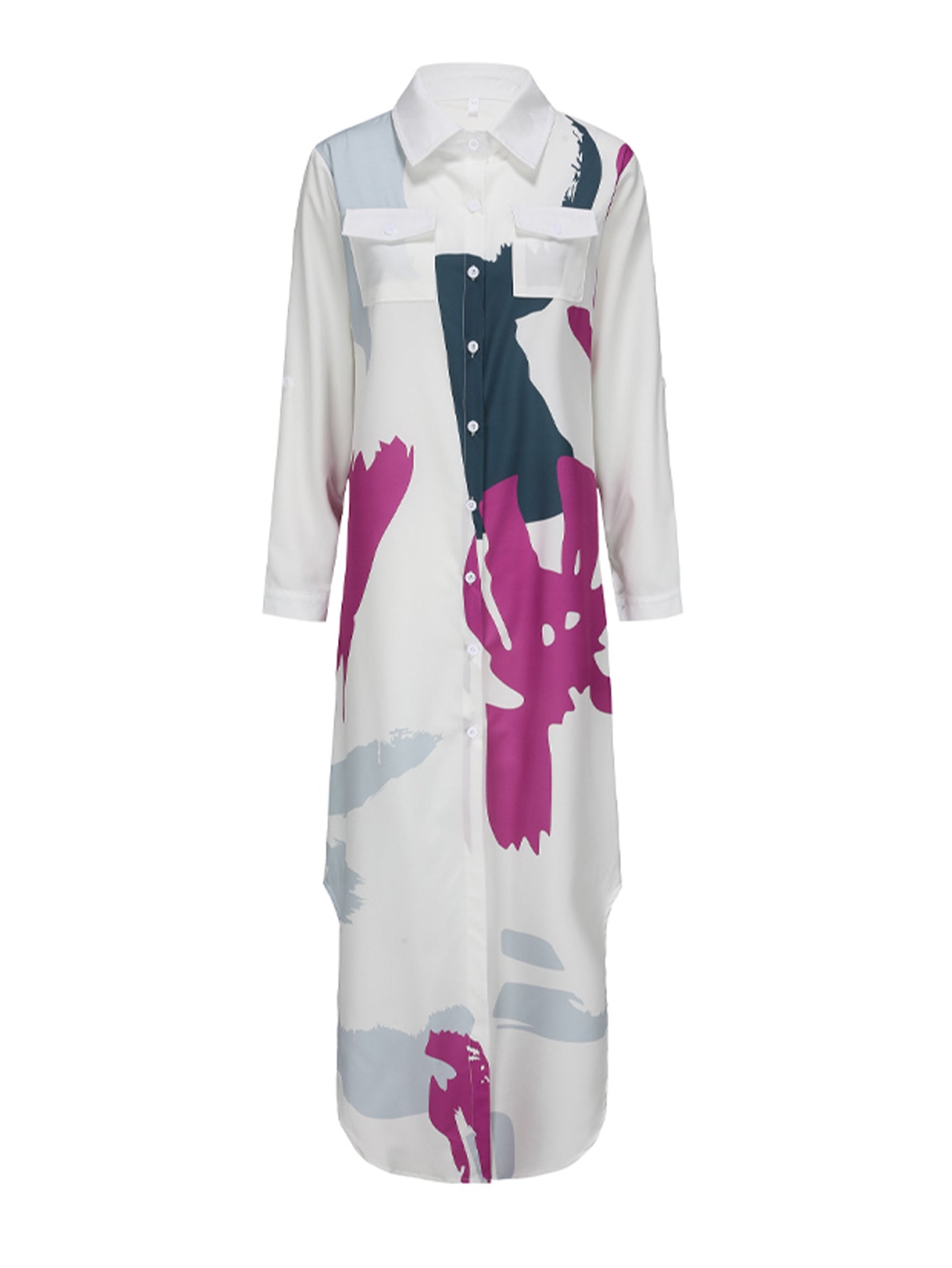 GR | Langarm Hemdkragen Kleid mit Muster in Lila