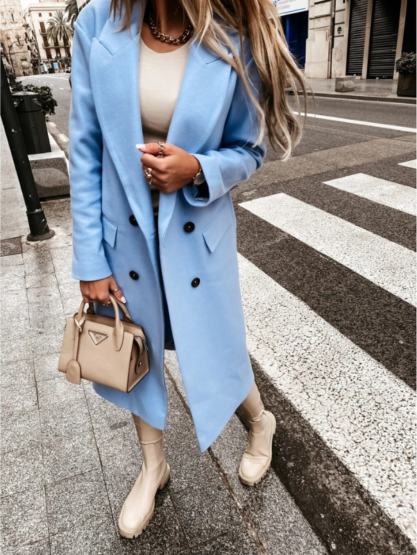 GR | Women's Double-Button Coat, Classic Elegant Long Coat