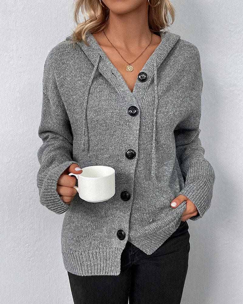 Corina™ - Solid color cardigan with hood and laces