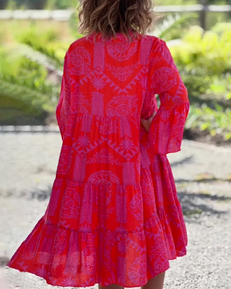 GR | Dress with 3/4 sleeves and geometric boho print