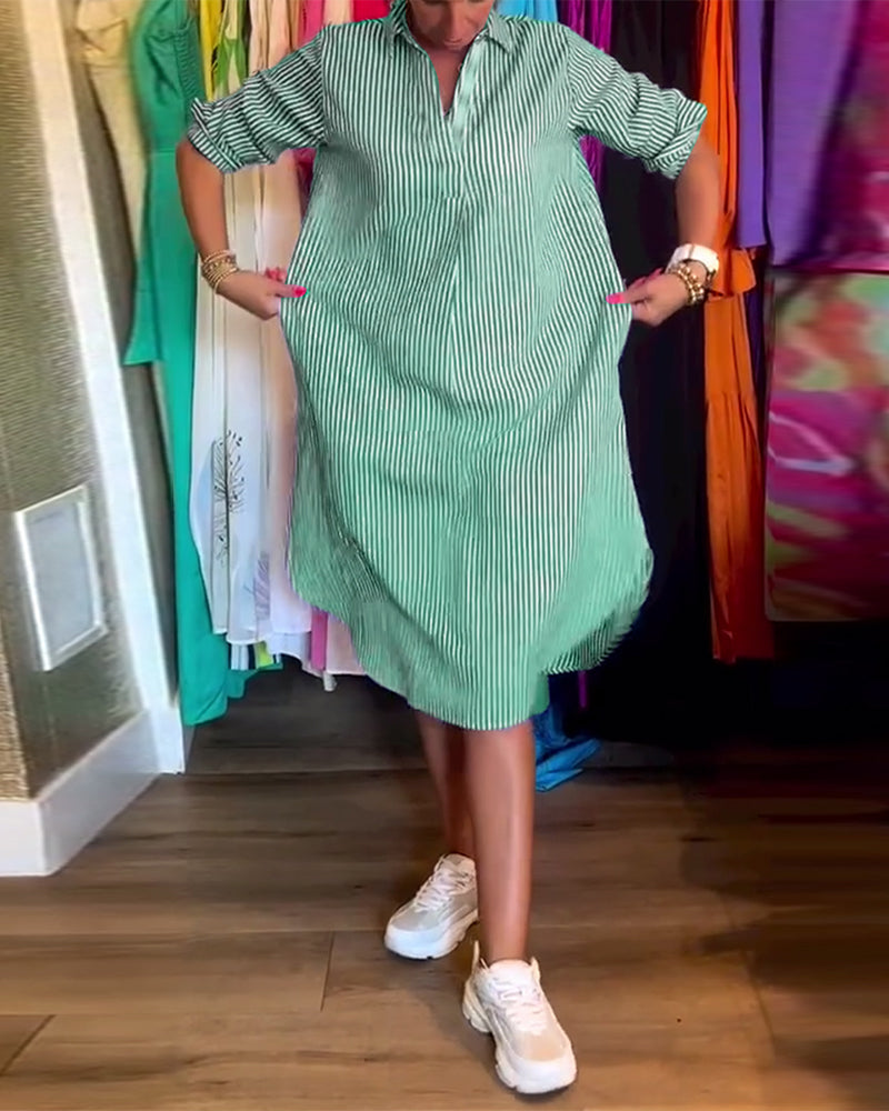 GR | Gestreiftes Hemdkleid In Lässiger Passform