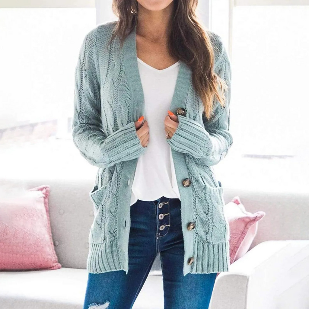 GR | Stylische Lange Strickjacke Für Damen Mit Knopfleiste
