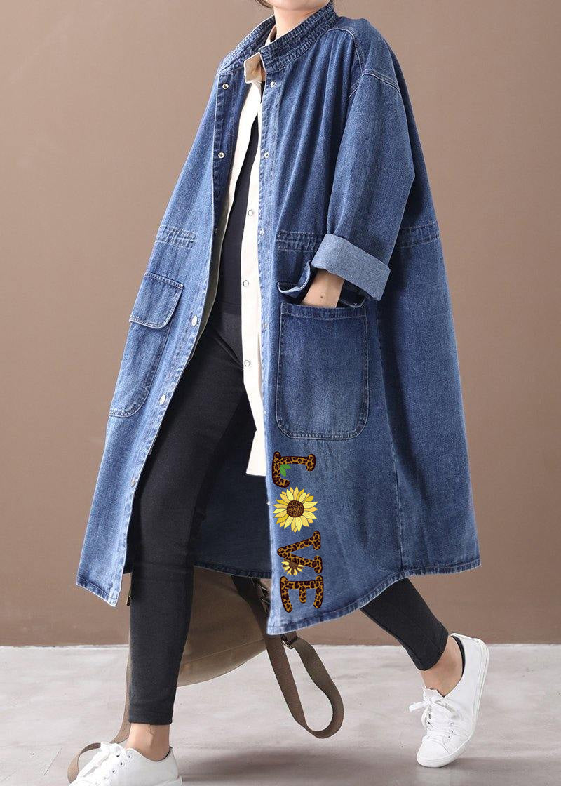 GR | Denim Blue Plus Size Trench Coat with Drawstring