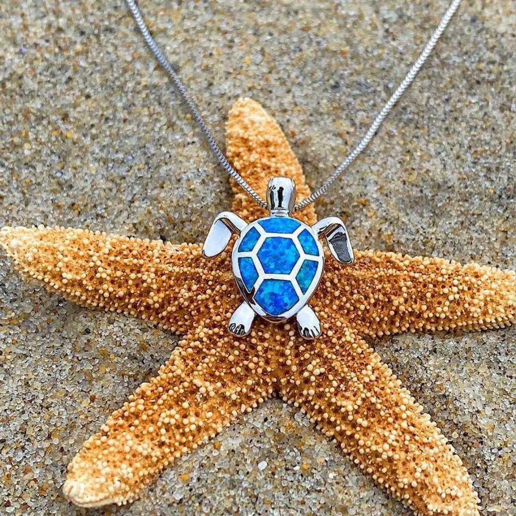 GR | Turtle Necklace + Earrings in Opal and Silver
