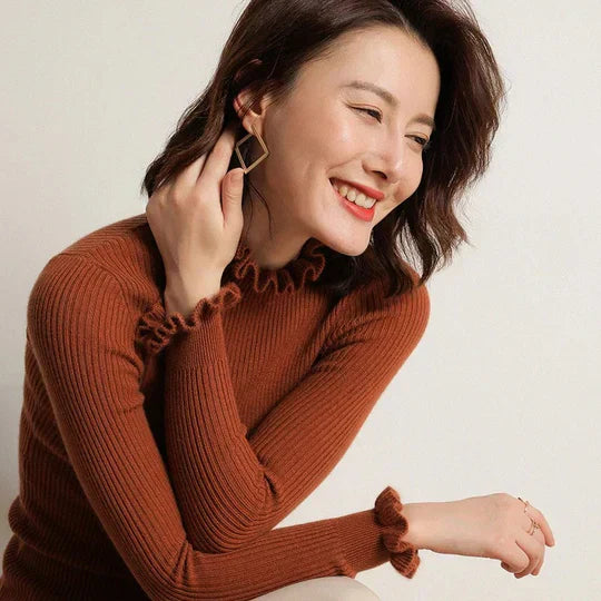 Knit sweater with high collar