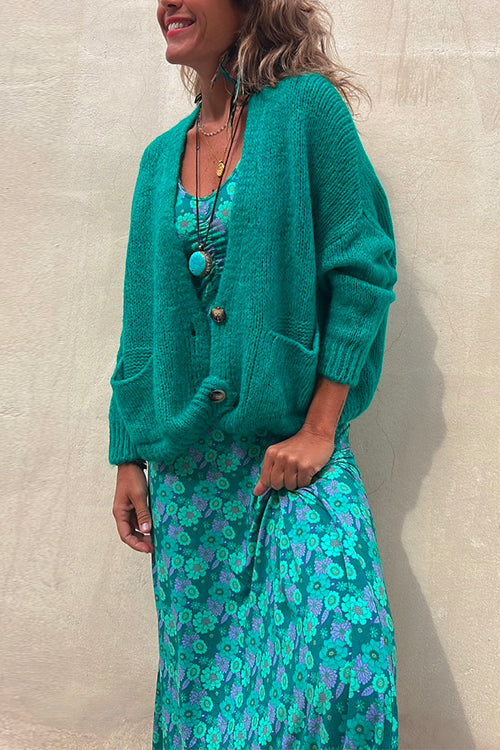 GR | Rosiedress Solid Knopfverschluss Taschen Pullover Cardigan
