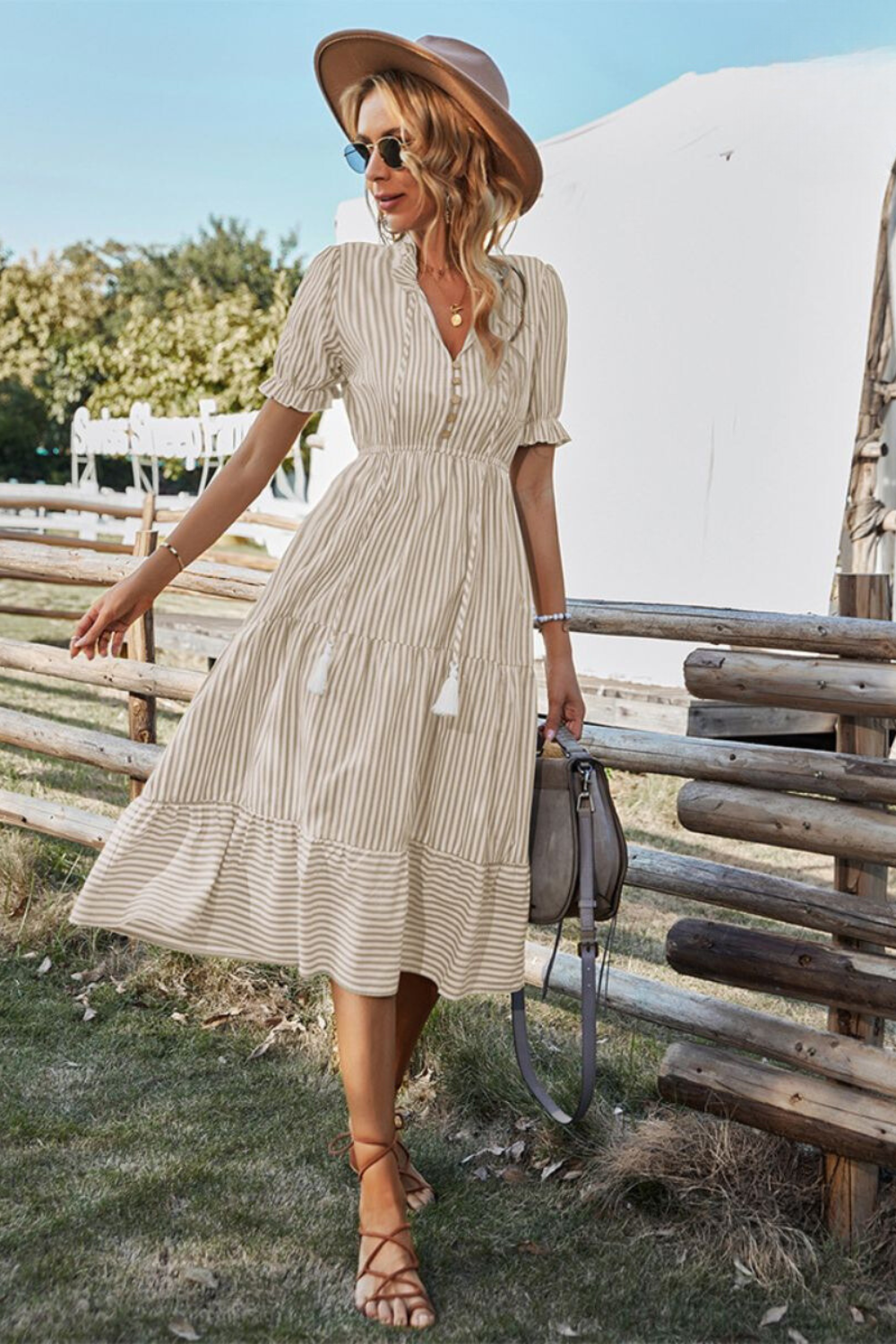 GR | Gestreiftes Midikleid Mit Quasten Für Damen