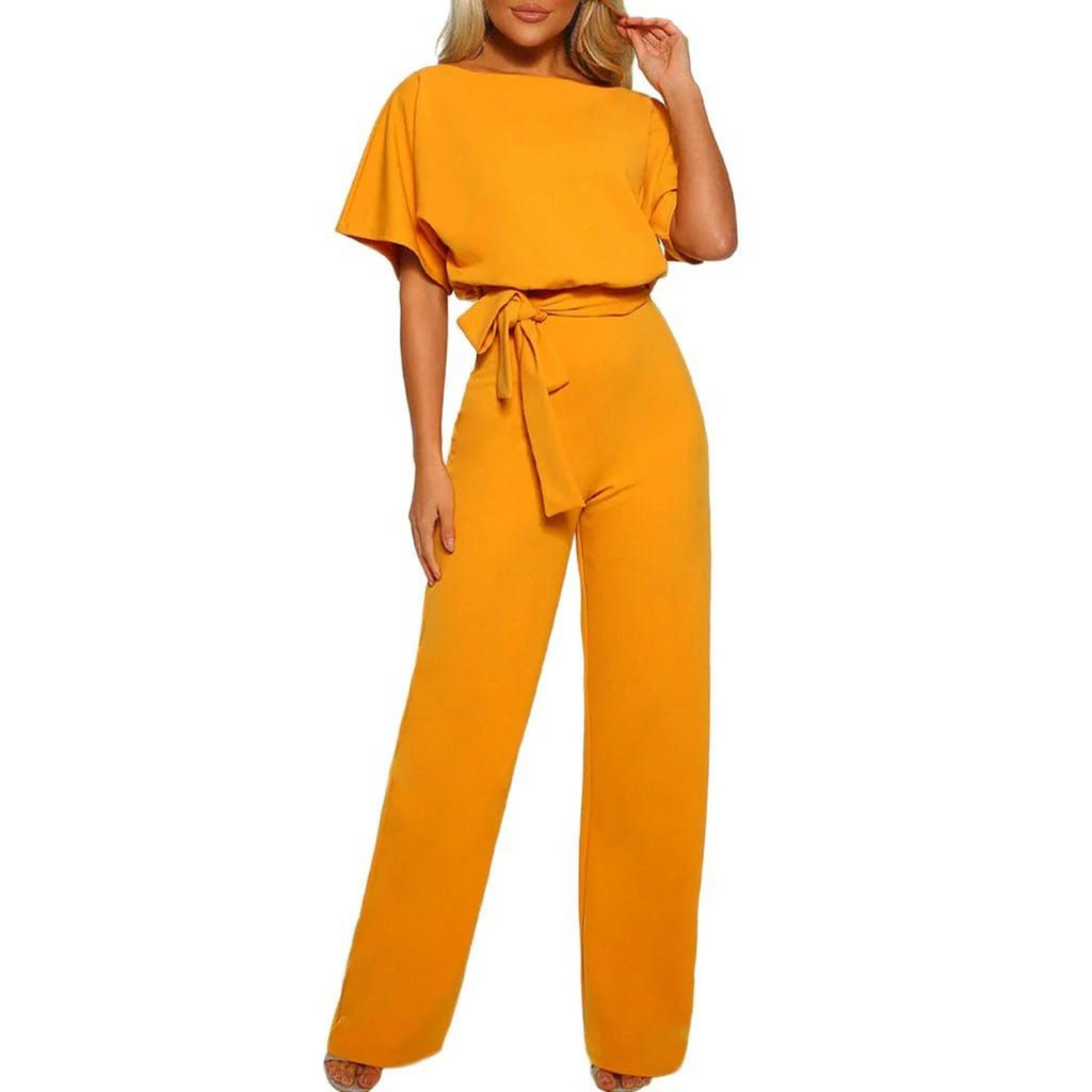 GR | Women's jumpsuit, short-sleeved combination, club outfit, wide and comfortable legs, with belt