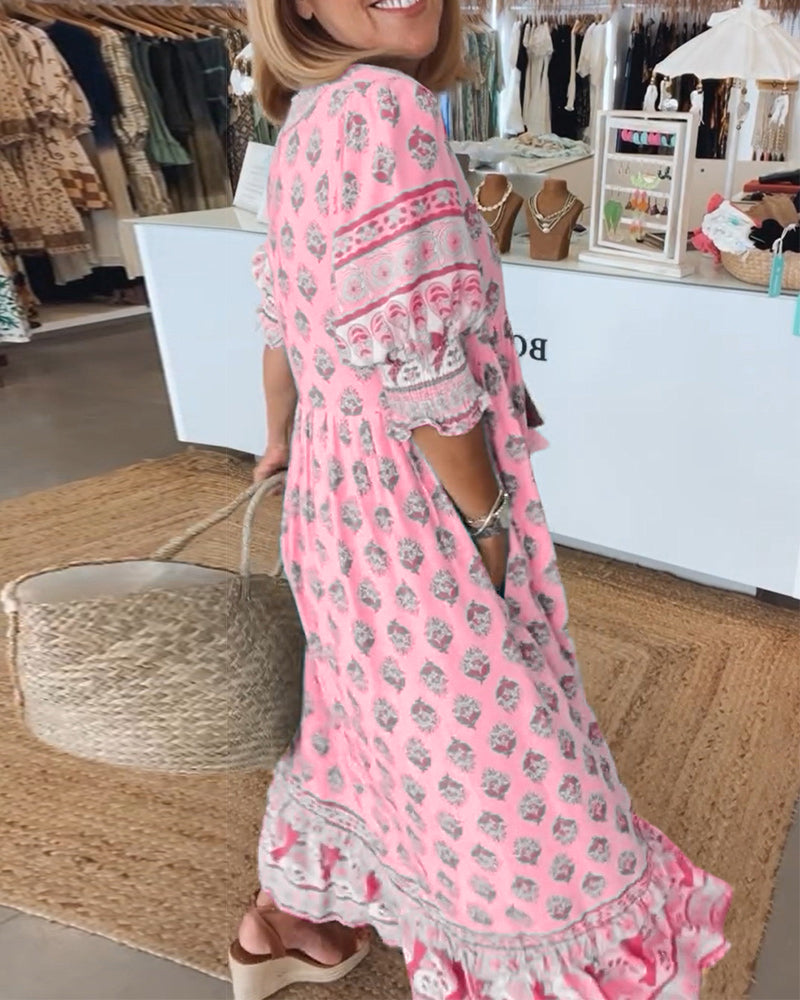 GR | Printed V-neck dress
