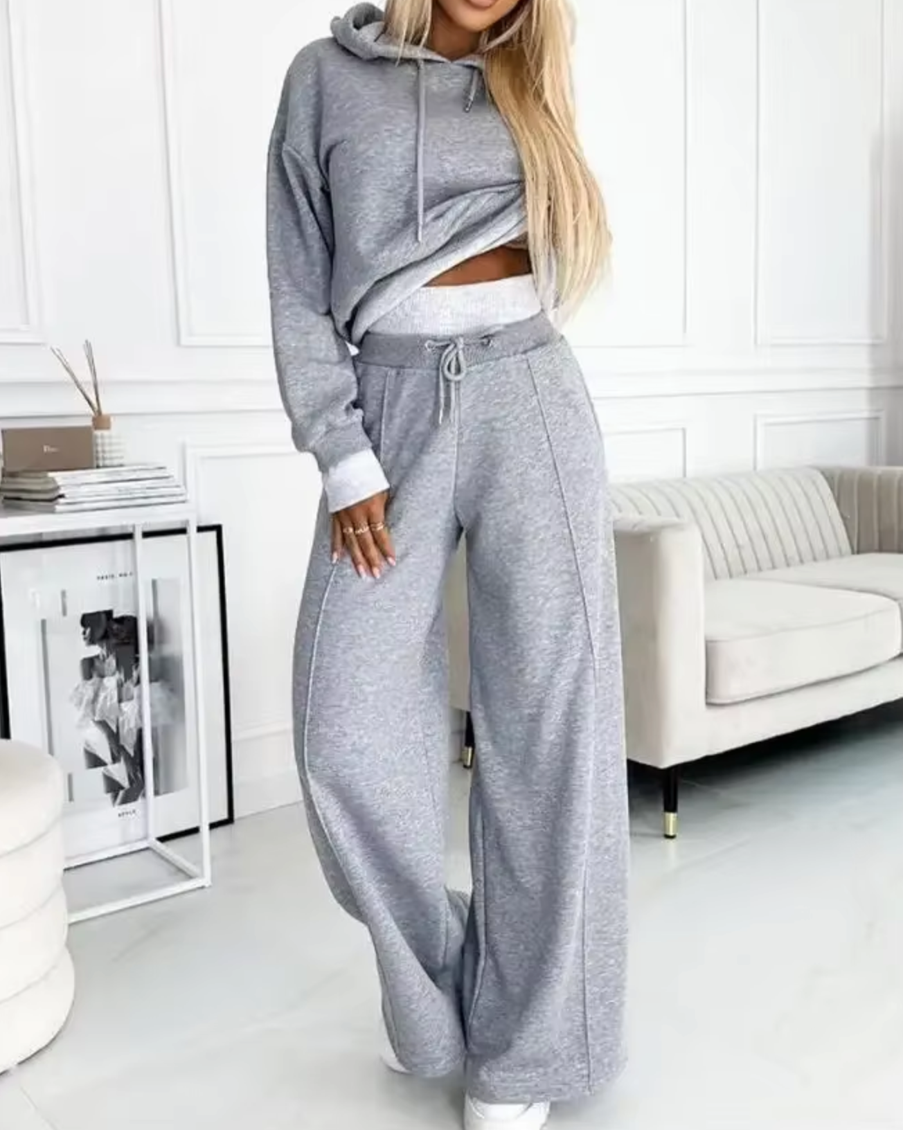 GR | Zweiteiliger Kapuzenpullover Und Hosenanzug Mit Weitem Bein