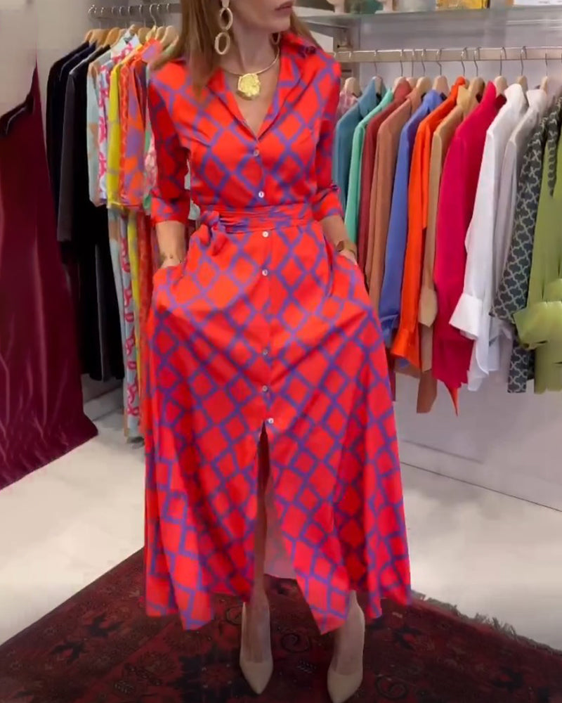 GR | Hemdkleid mit V-Ausschnitt und 3/4 Ärmeln