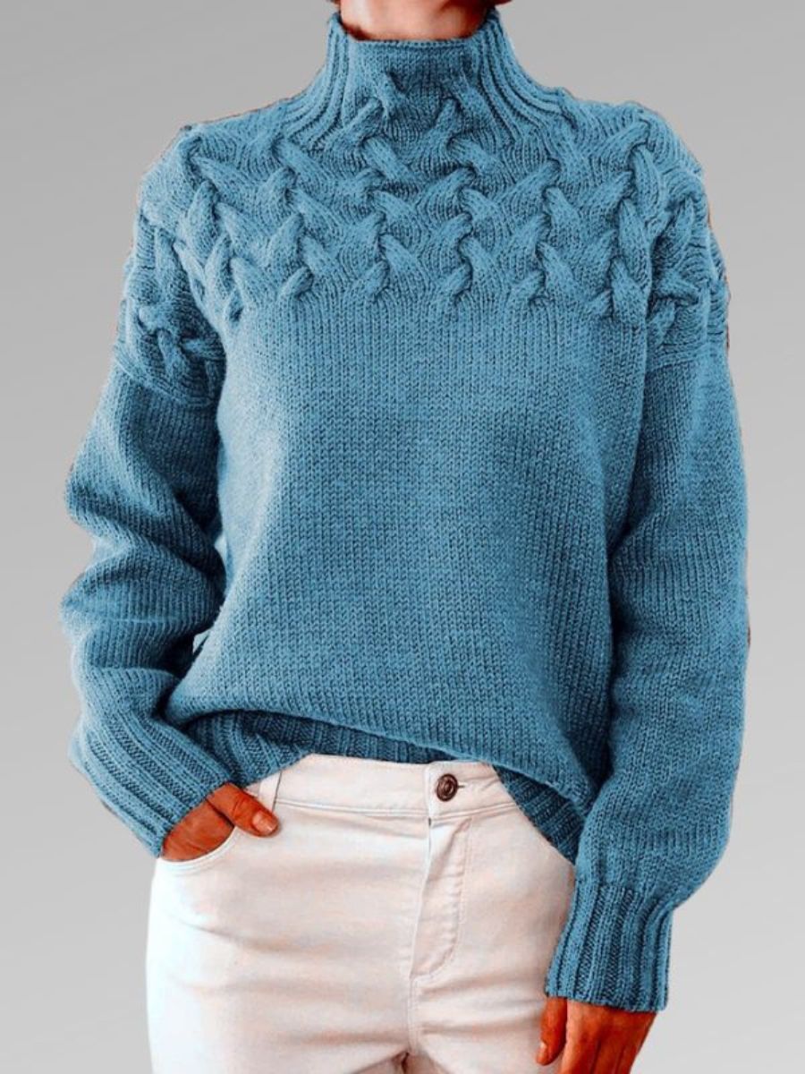 GR - Women's high collar cable knit sweater