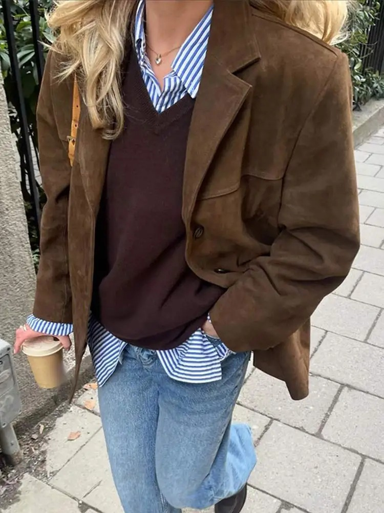 GR | Oversized Brown Suede Trench Coat With