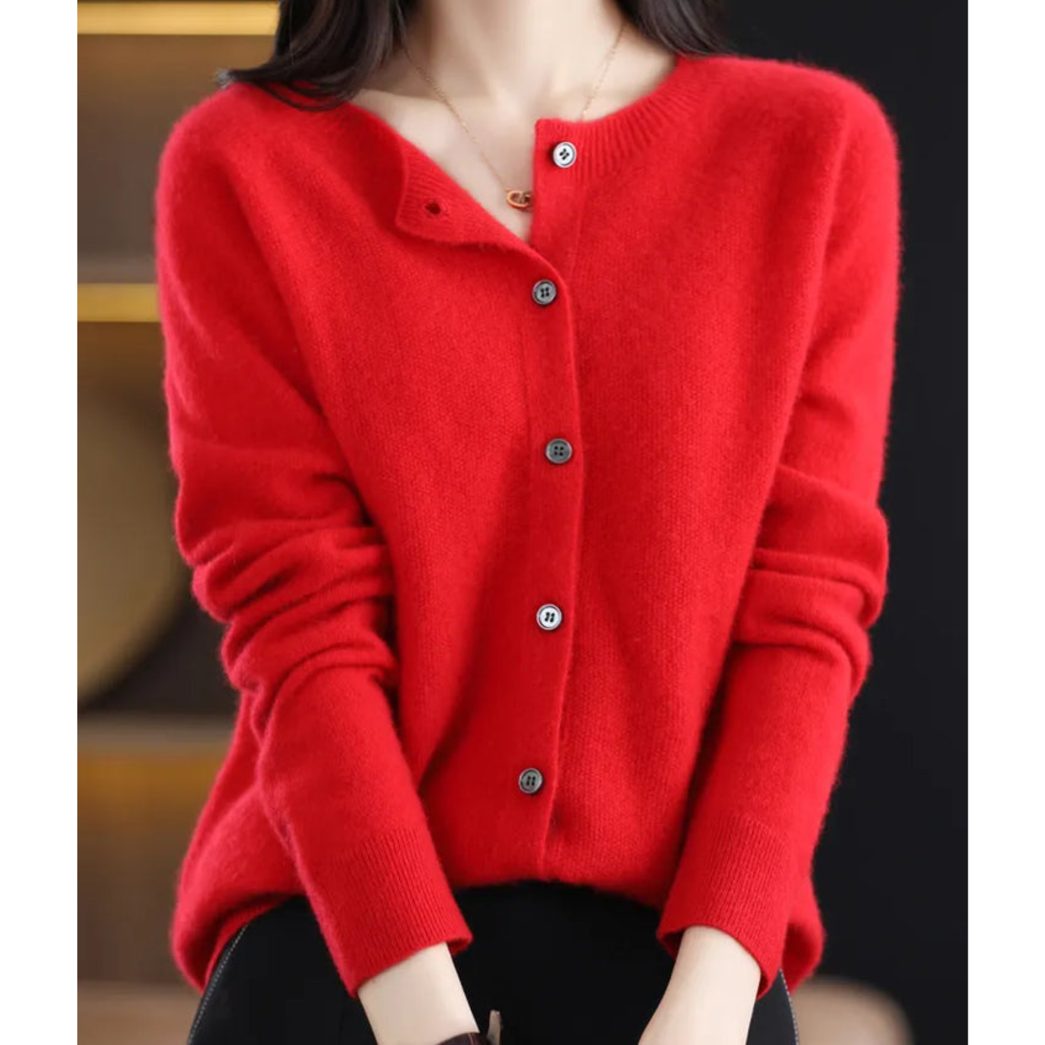 GR | Damen-Strickjacke Mit O-Ausschnitt Aus 100 % Reiner Merinowolle, Kaschmirpullover