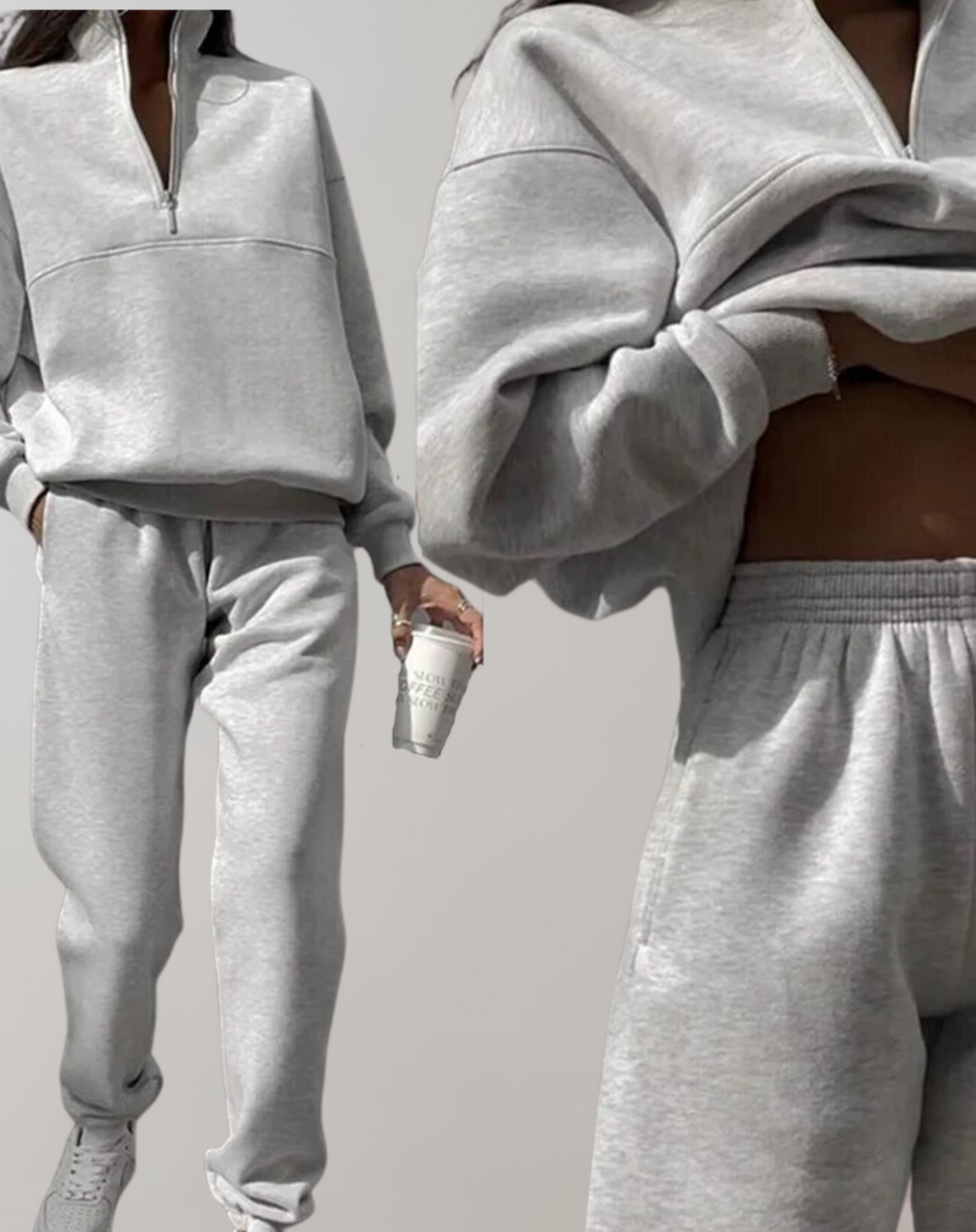 GR | 3-piece fleece tracksuit set - stylish women's zip-up top and jogging pants