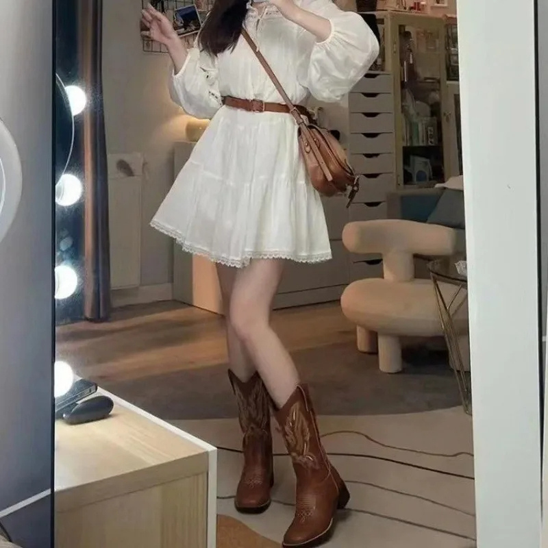 GR | Western style boots for women with pointed toe and block heel, cowboy boots for women