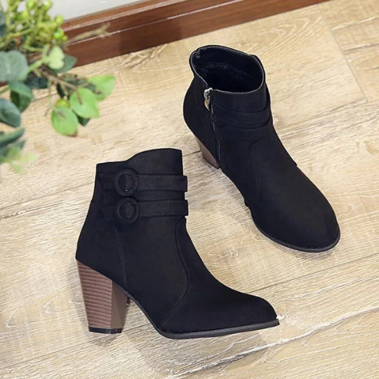 GR | Women's suede ankle boots with double-stitch closure, high block heel, zipper