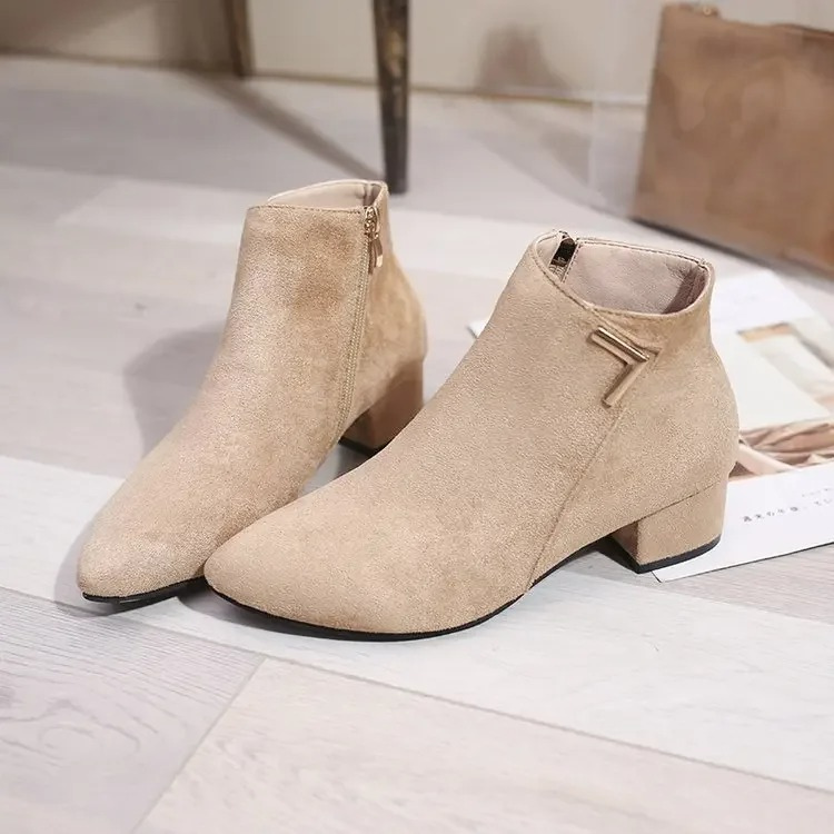 GR | Ankle boots with pointed toe and side zipper, women's ankle boots