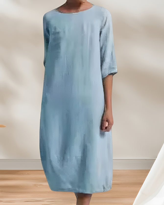 GR | Ladies Lässig Leinen Look Einfaches Midikleid