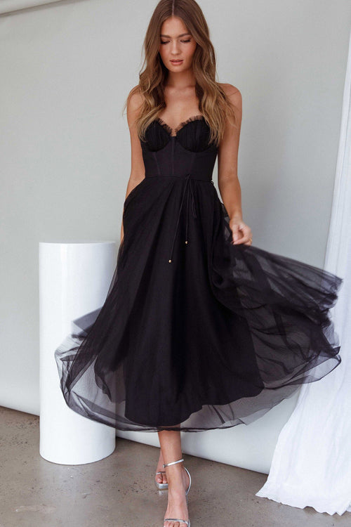 GR | Rare Beauty Tüll Rückenfreies Midi Kleid