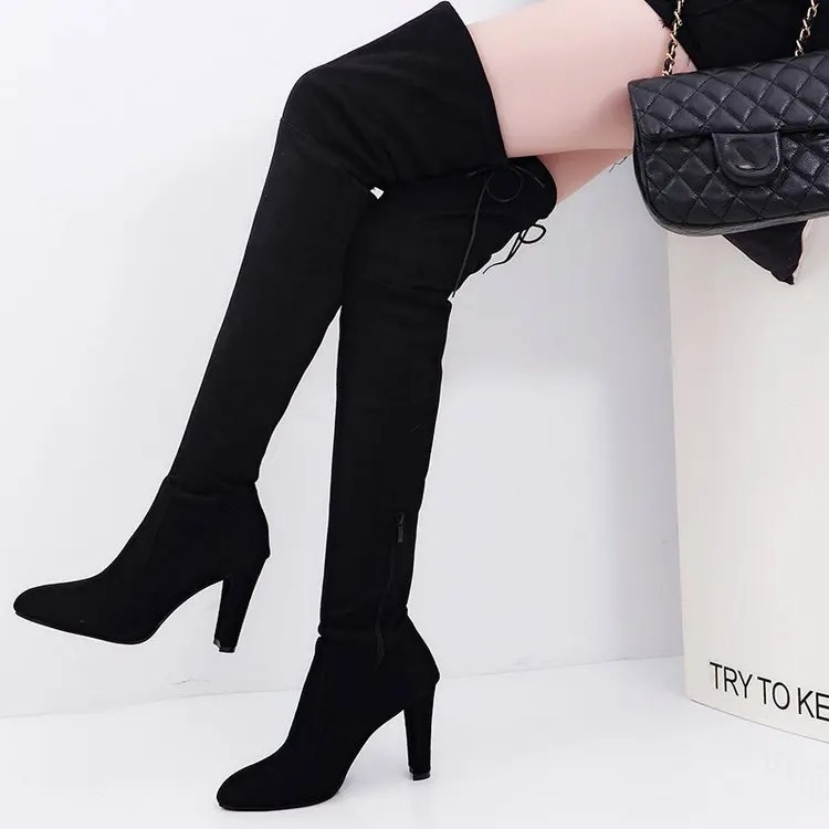 GR | Over-the-knee boots with high heels and side zippers, trendy women's boots